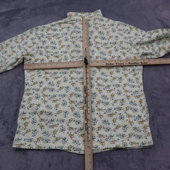 Euro Joy Shirt Womens M Ivory Long Sleeve High Neck Full Zip Print Blouse - Picture 3 of 16